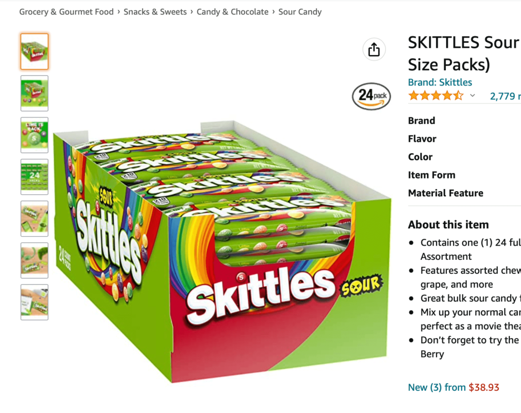 Sour Skittles on Amazon